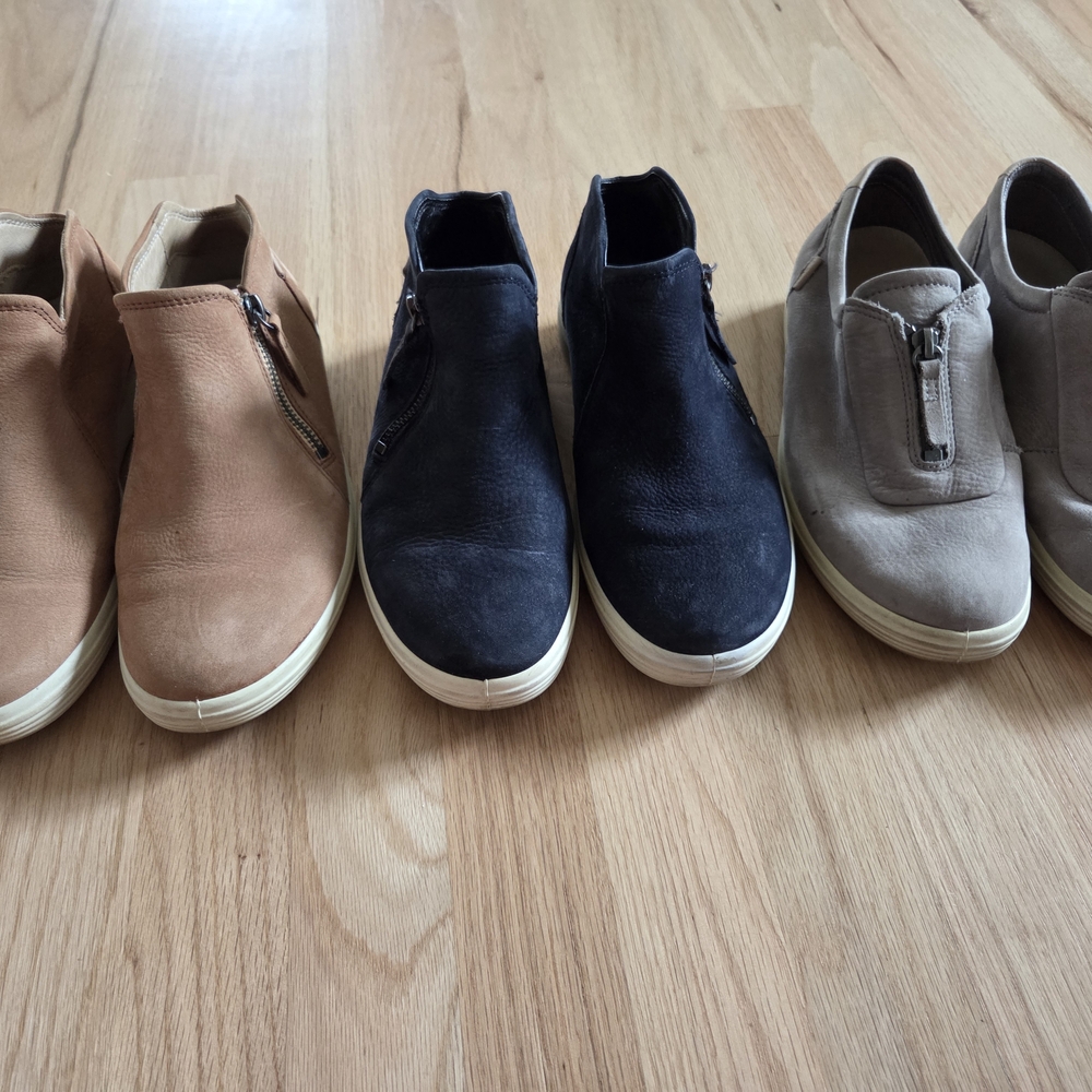 3 Pair Women's Casual Leather Suede Shoes - Tan, Navy, Gray